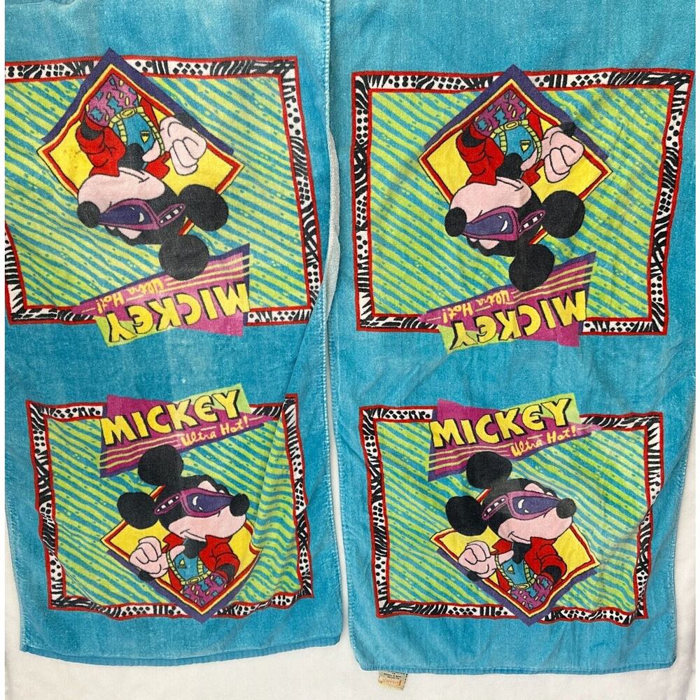VTG 1990s Franco Cool Mickey Mouse Ultra Hot Disney Beach Bath Towel Retro Lot‎
